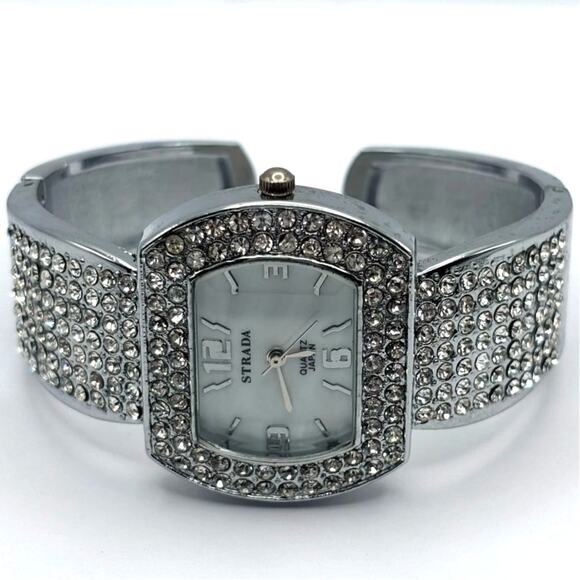 Silver Crystal Strada Cuff Watch - Picture 3 of 4